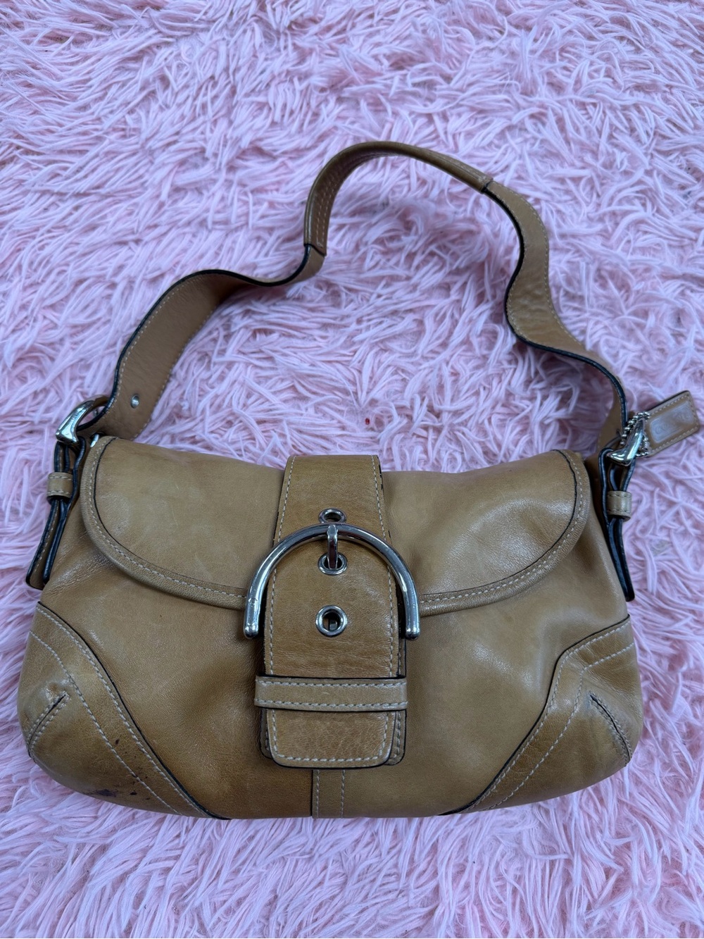 Coach Tan Leather Shoulder Bag with Silver Hardware